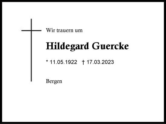 Traueranzeige von Hildegard Guercke von Region Chiemgau