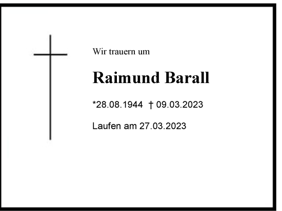 Traueranzeige von Raimund Barall von Berchtesgaden