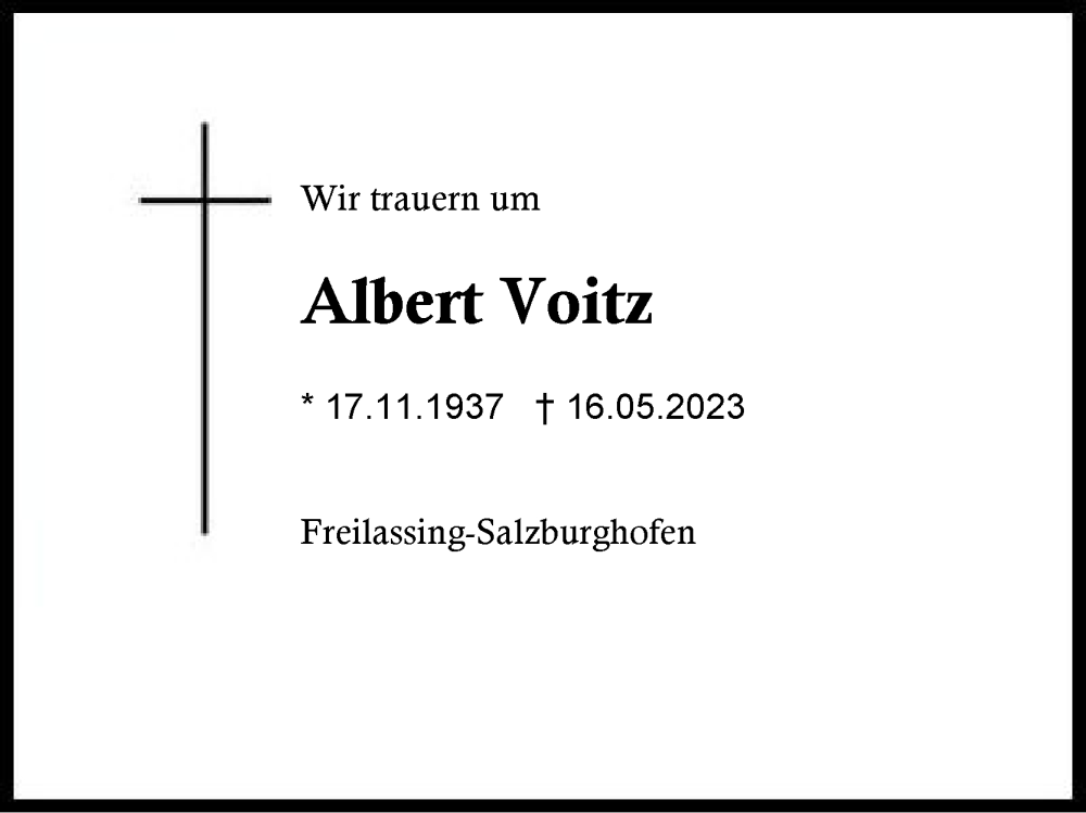  Traueranzeige für Albert Voitz vom 20.05.2023 aus Region Berchtesgadener Land