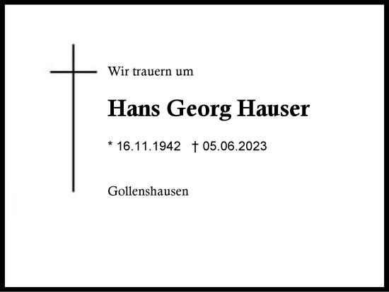 Traueranzeige von Hans Georg Hauser von Region Chiemgau