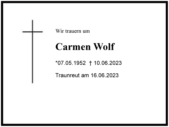 Traueranzeige von Carmen Wolf von Region Chiemgau