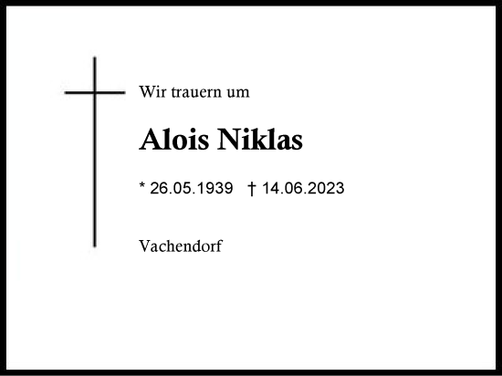 Traueranzeige von Alois Niklas von Region Chiemgau