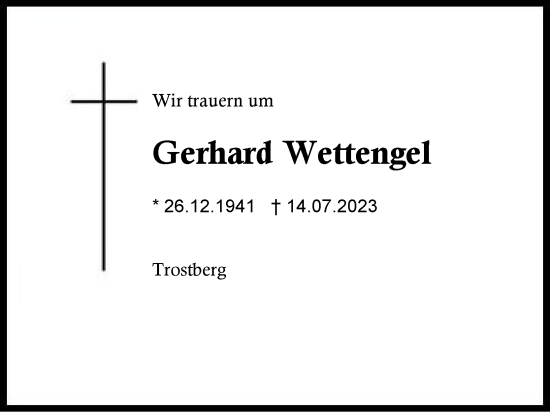 Traueranzeige von Gerhard Wettengel von Traunstein