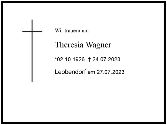 Traueranzeige von Theresia Wagner 