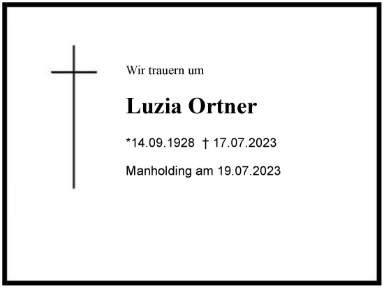 Traueranzeige von Luzia Ortner von Region Chiemgau