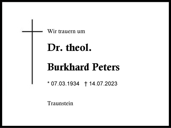 Traueranzeige von Burkhard Peters von Region Chiemgau