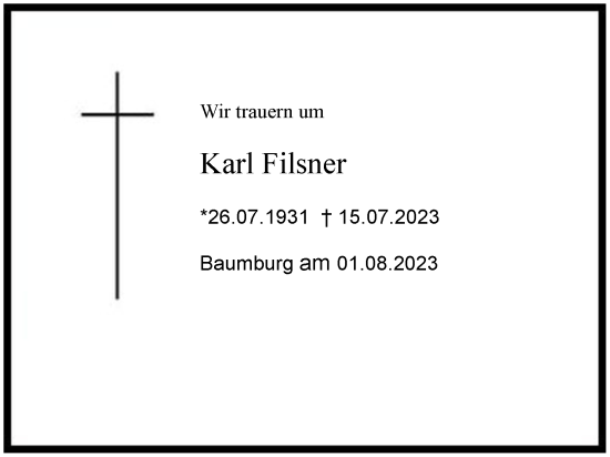 Traueranzeige von Karl Filsner 