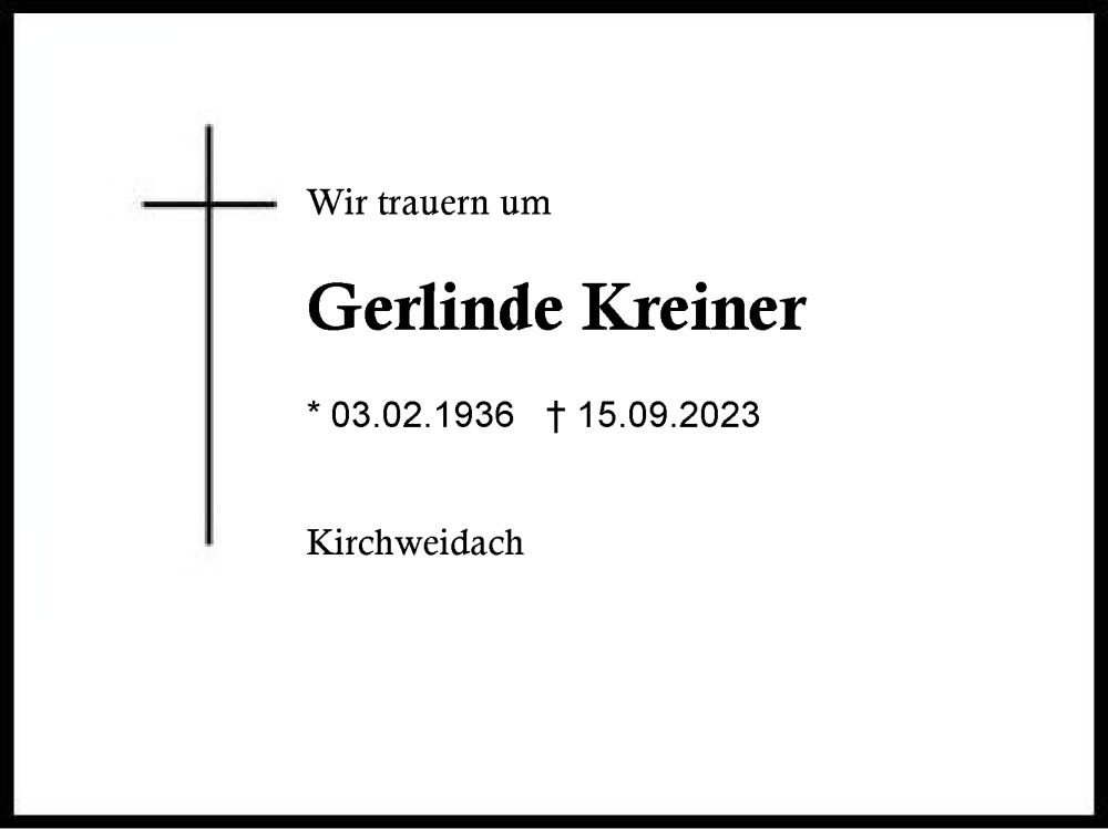  Traueranzeige für Gerlinde Kreiner vom 16.09.2023 aus Traunstein