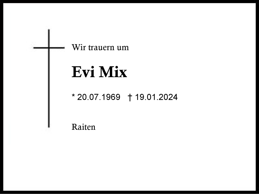  Traueranzeige für Evi Mix vom 27.01.2024 aus Region Chiemgau