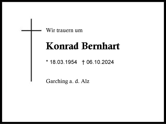 Traueranzeige von Konrad Bernhart von Traunstein