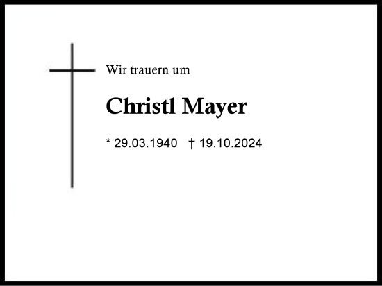 Traueranzeige von Christl Mayer von Region Berchtesgadener Land