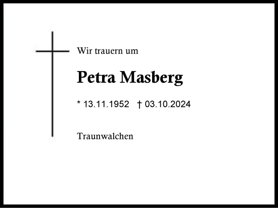 Traueranzeige von Petra Masberg von Traunstein