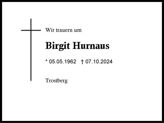 Traueranzeige von Birgit Hurnaus von Traunstein