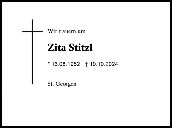 Traueranzeige von Zita Stitzl von Traunstein