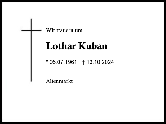 Traueranzeige von Lothar Kuban von Traunstein