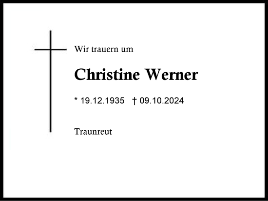 Traueranzeige von Christine Werner von Traunstein