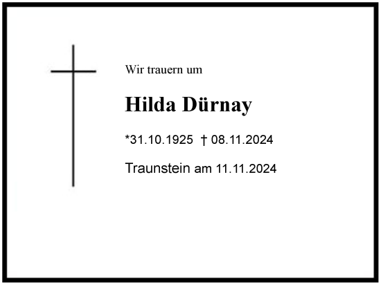 Traueranzeige von Hilda Dürnay von Region Chiemgau