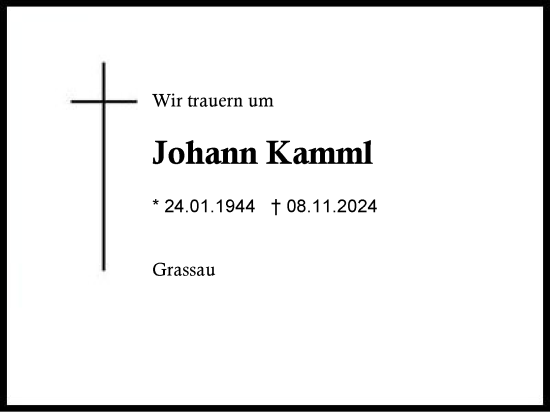 Traueranzeige von Johann Kamml von Region Chiemgau