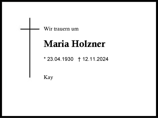 Traueranzeige von Maria Holzner von Traunstein