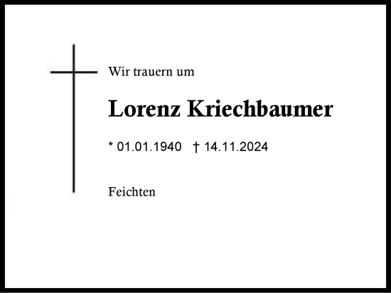 Traueranzeige von Lorenz Kriechbaumer von Traunstein