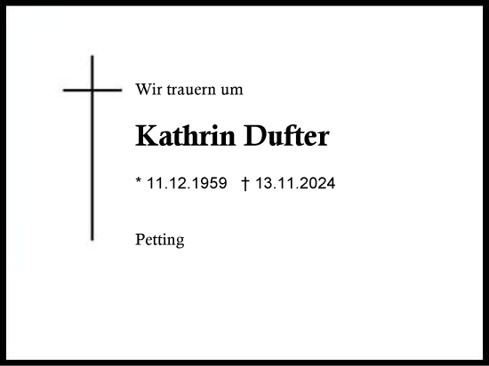 Traueranzeige von Kathrin Dufter von Traunstein