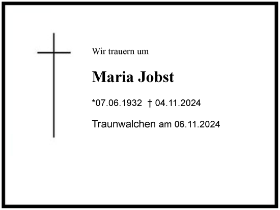 Traueranzeige von Maria Jobst von Region Chiemgau