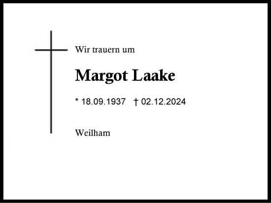 Traueranzeige von Margot Laake von Traunstein