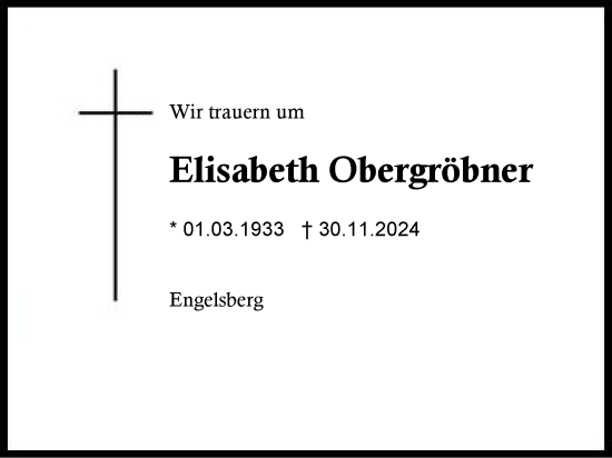 Traueranzeige von Elisabeth Obergröbner von Traunstein