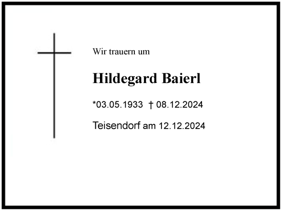 Traueranzeige von Hildegard Baierl von Region Berchtesgadener Land