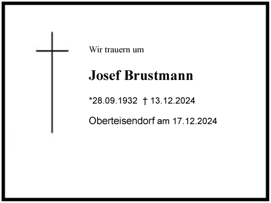 Traueranzeige von Josef Brustmann von Region Berchtesgadener Land