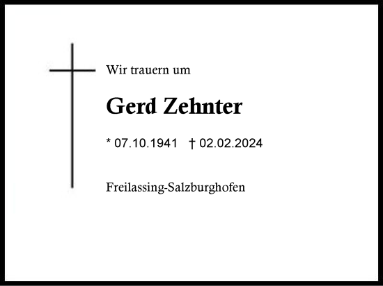 Traueranzeige von Gerd Zehnter von Region Berchtesgadener Land
