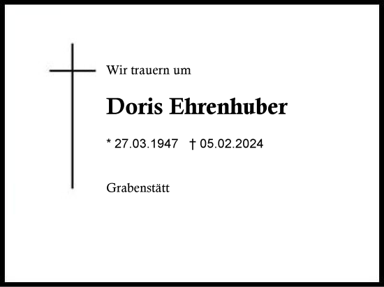 Traueranzeige von Doris Ehrenhuber von Region Chiemgau