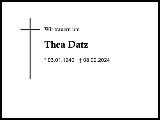 Traueranzeige von Thea Datz von Region Chiemgau