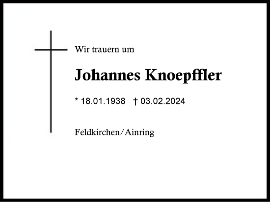 Traueranzeige von Johannes Knoepffler von Region Berchtesgadener Land
