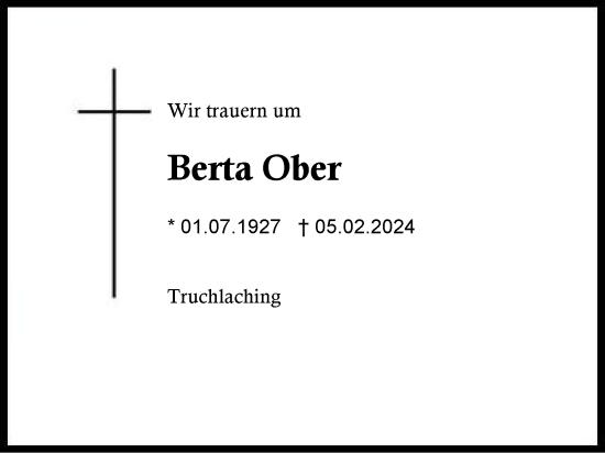 Traueranzeige von Berta Ober von Region Chiemgau
