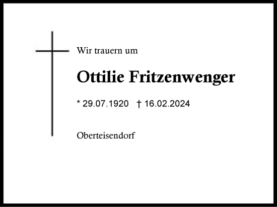 Traueranzeige von Ottilie Fritzenwenger von Region Berchtesgadener Land
