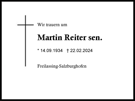 Traueranzeige von Martin Reiter von Region Berchtesgadener Land
