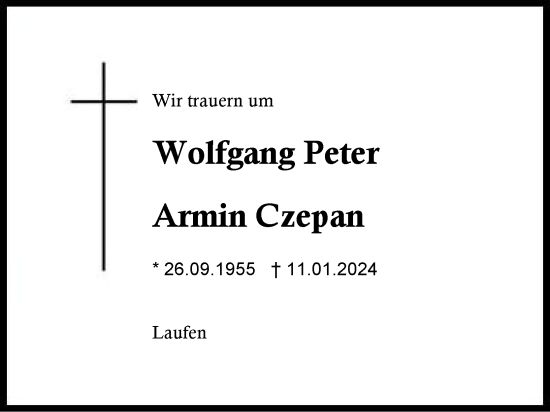 Traueranzeige von Wolfgang Peter Armin Czepan von Traunstein