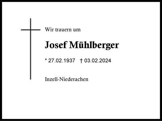 Traueranzeige von Josef Mühlberger von Region Chiemgau