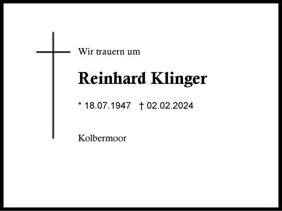 Traueranzeige von Reinhard Klinger von Traunstein