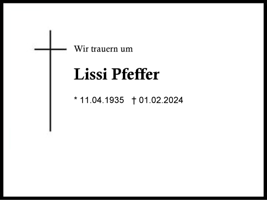 Traueranzeige von Lissi Pfeffer von Region Chiemgau