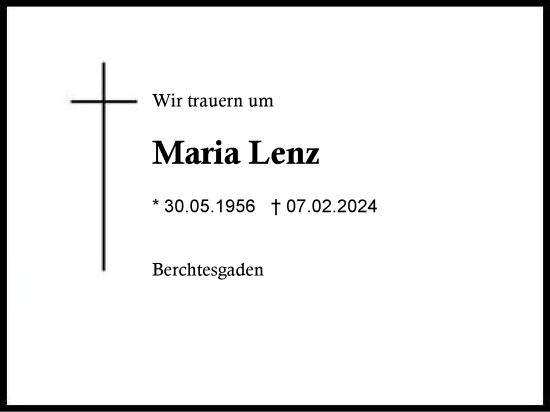 Traueranzeige von Maria Lenz von Region Chiemgau