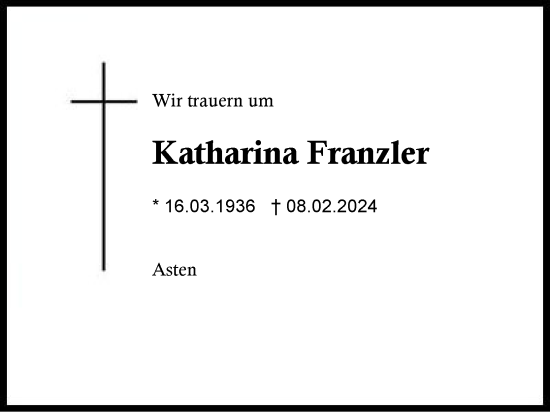 Traueranzeige von Katharina Franzler von Traunstein