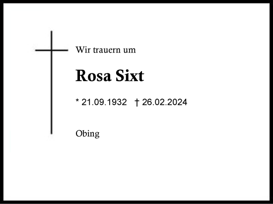 Traueranzeige von Rosa Sixt von Traunstein