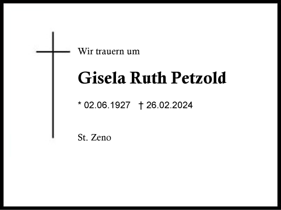 Traueranzeige von Gisela Ruth Petzold von Region Berchtesgadener Land