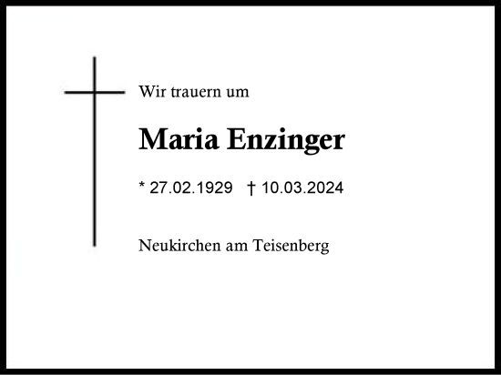 Traueranzeige von Maria Enzinger von Region Chiemgau