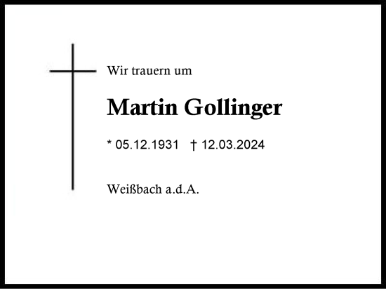 Traueranzeige von Martin Gollinger von Region Berchtesgadener Land