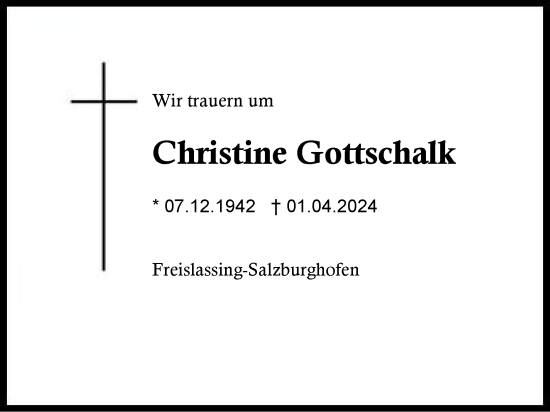 Traueranzeige von Christine Gottschalk von Region Berchtesgadener Land