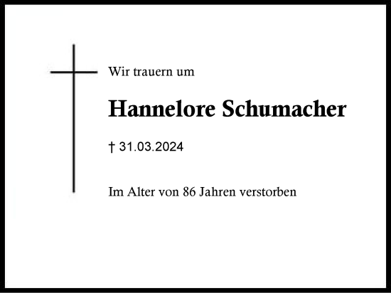 Traueranzeige von Hannelore Schumacher von Region Berchtesgadener Land