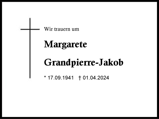 Traueranzeige von Margarete Grandpierre-Jakob von Region Chiemgau